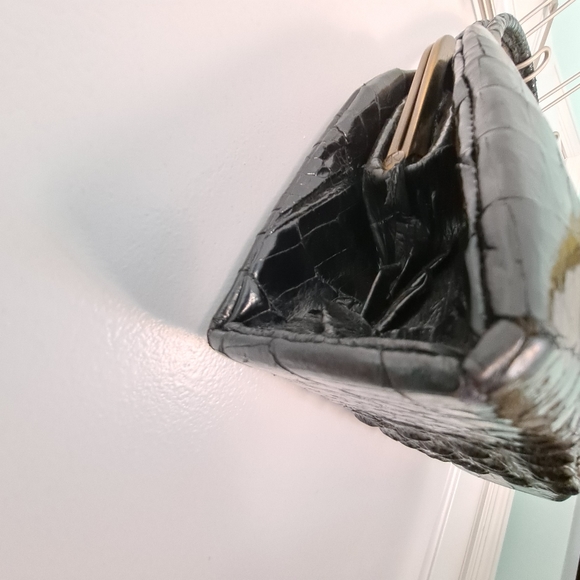 Vtg Alligator Bag Black 50s EUC Double Handle - Picture 8 of 12